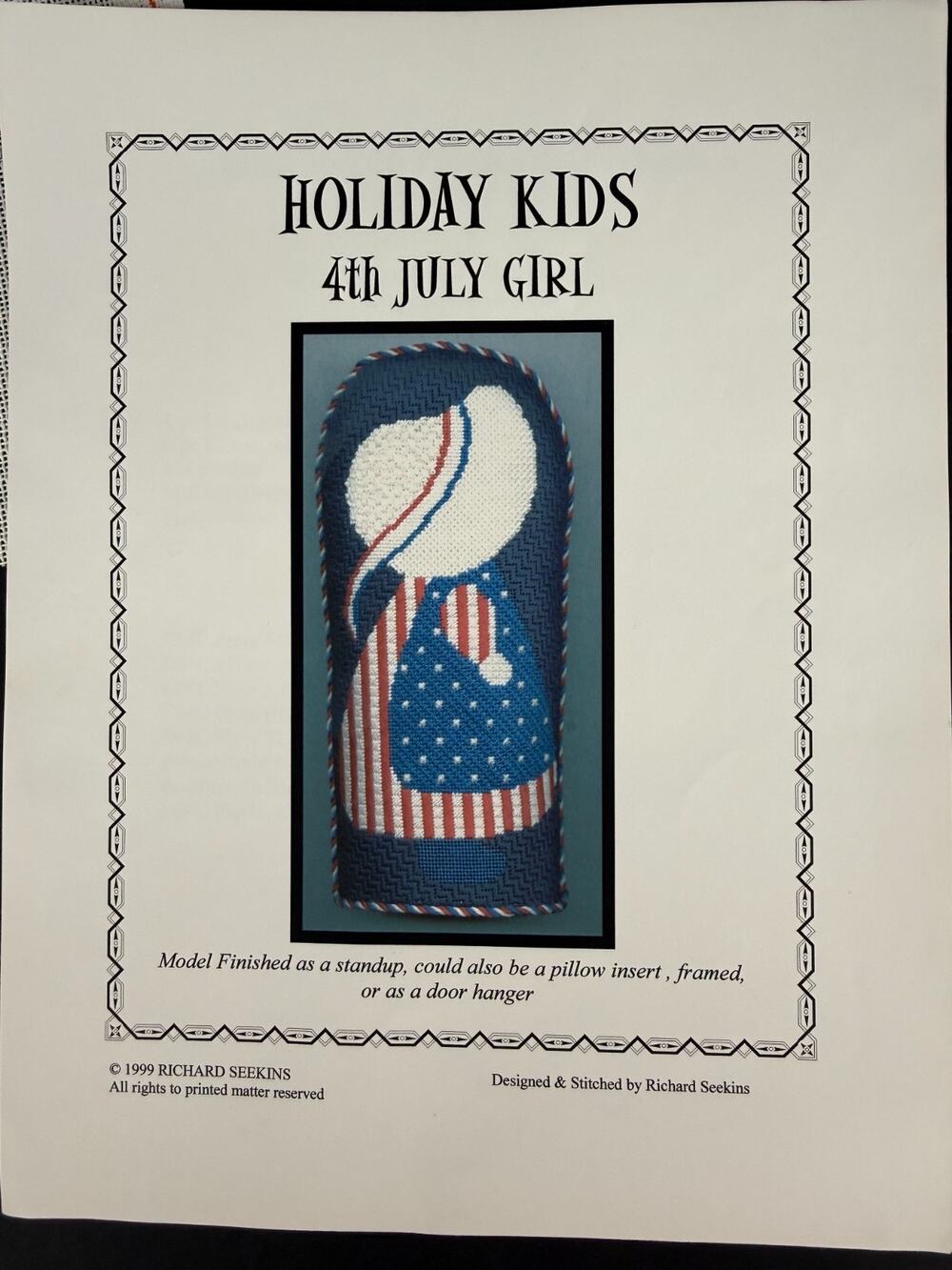Vintage Richard Seekins Needlepoint Canvas Holiday Kids 4th July Girl Chart 1999